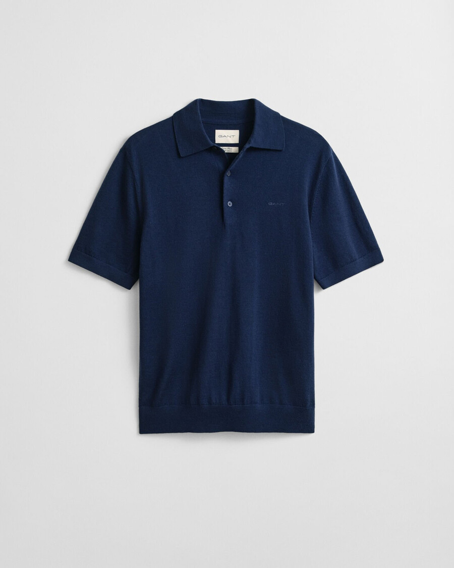 extra fine merino wool short sleeve polo sweater - marine
