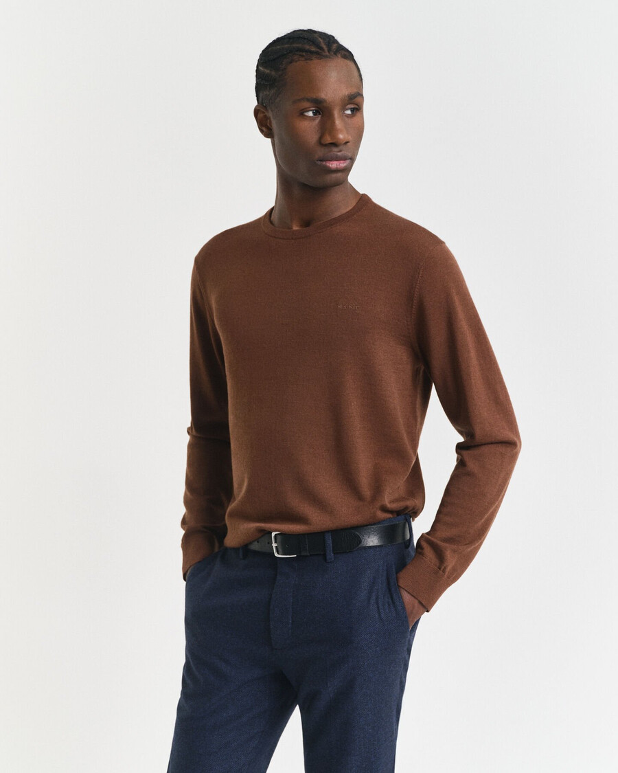 merino wool crew neck sweater - mahogany brown