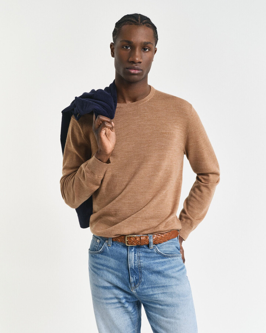 merino wool crew neck sweater - dk sand melange