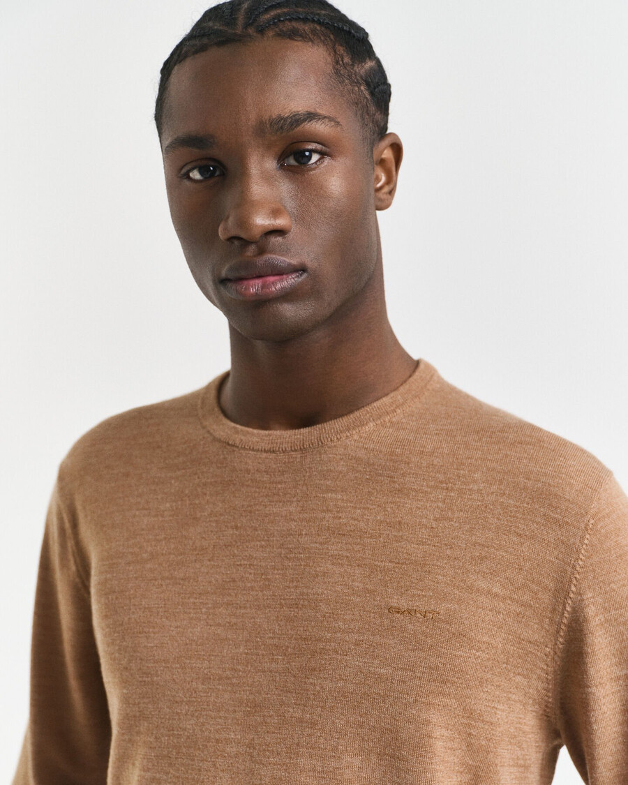 merino wool crew neck sweater - dk sand melange