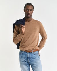 merino wool crew neck sweater - dk sand melange