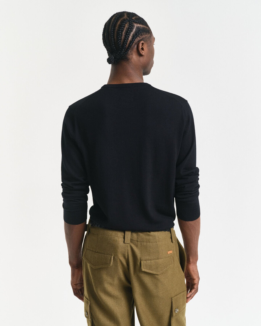merino wool crew neck sweater - black