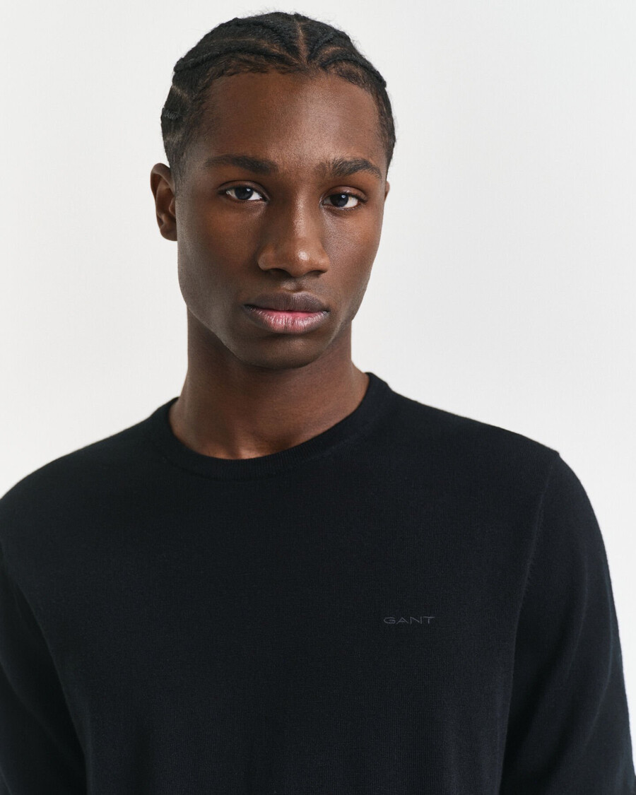 merino wool crew neck sweater - black