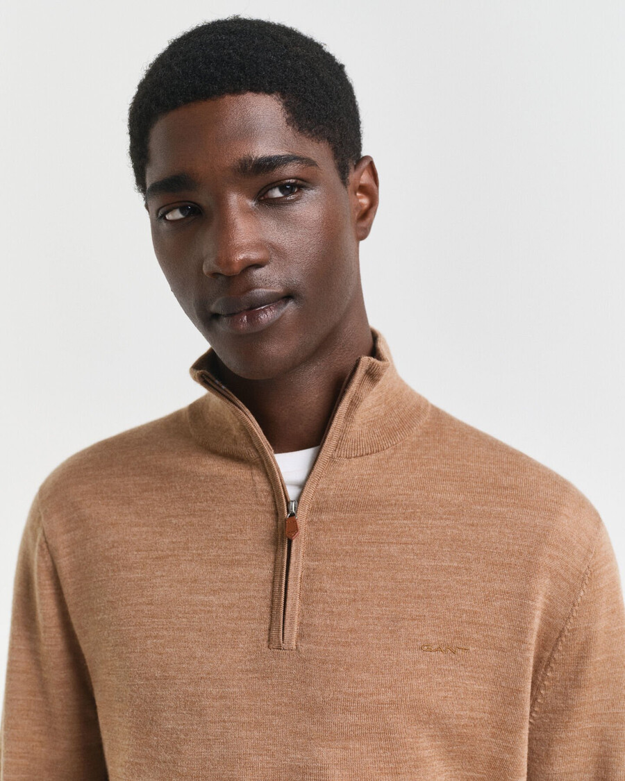 extra fine merino wool halfzip sweater - dk sand melange