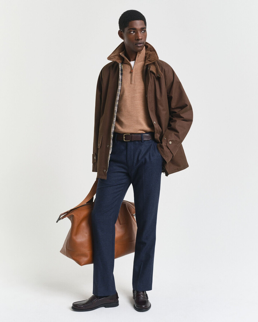 extra fine merino wool halfzip sweater - dk sand melange