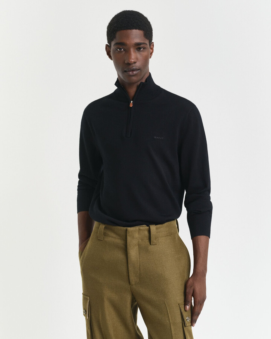 extra fine merino wool halfzip sweater - black