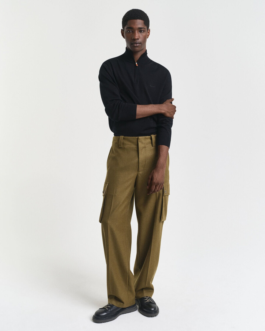 extra fine merino wool halfzip sweater - black
