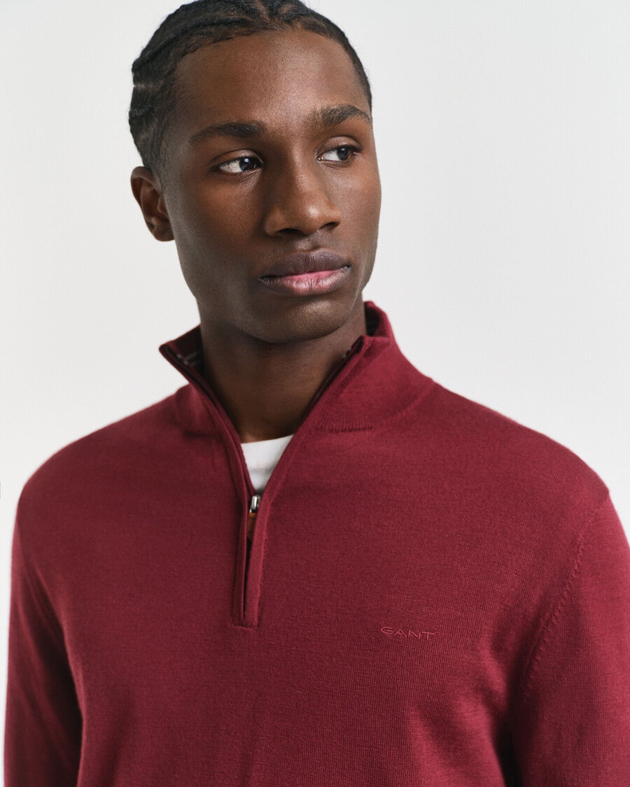 extra fine merino wool halfzip sweater - plumped red