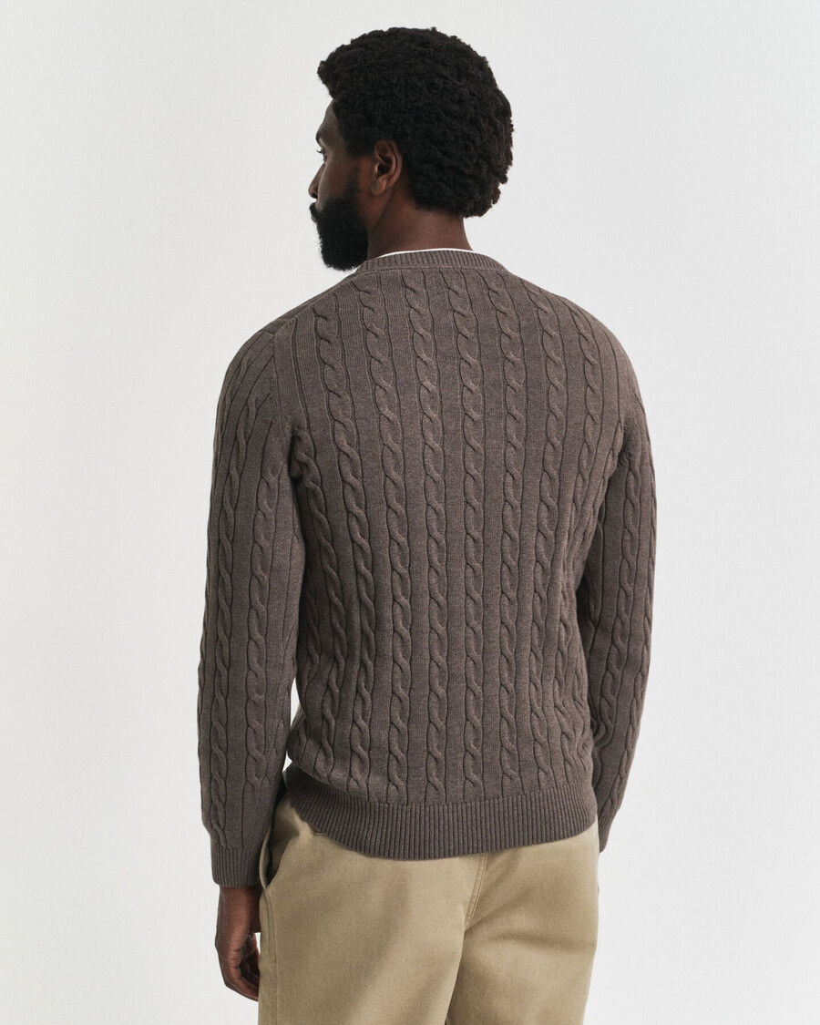 cotton cable knit crew neck sweater - seawood melange