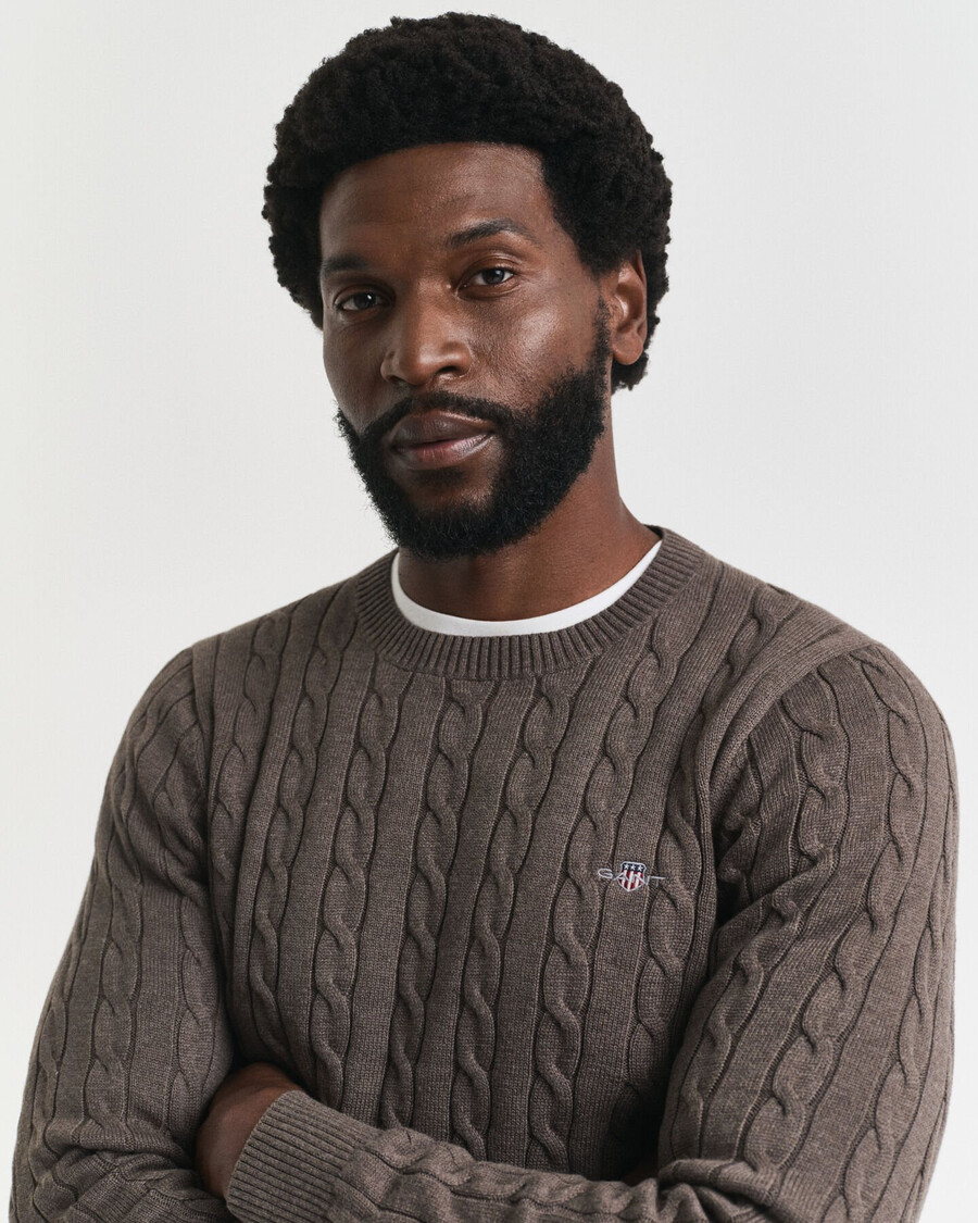 cotton cable knit crew neck sweater - seawood melange