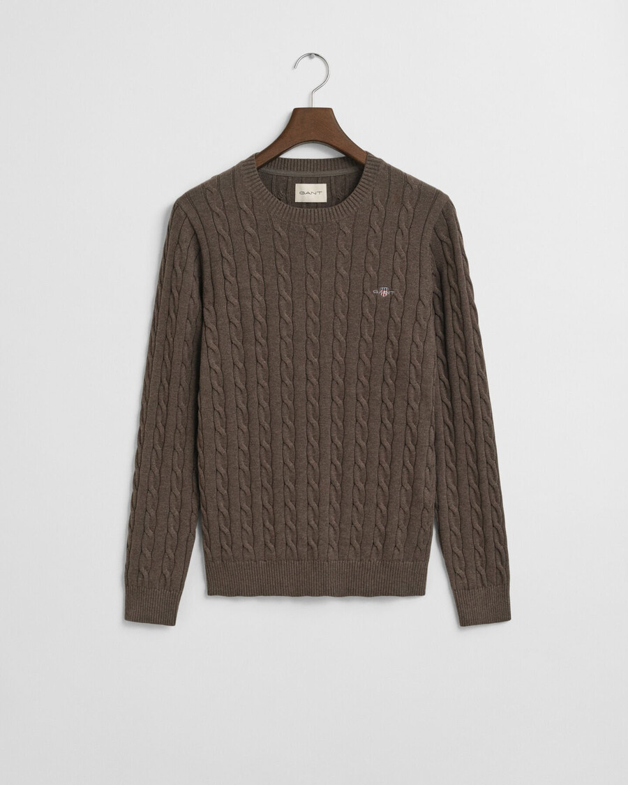 cotton cable knit crew neck sweater - seawood melange