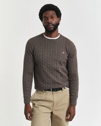 cotton cable knit crew neck sweater - seawood melange