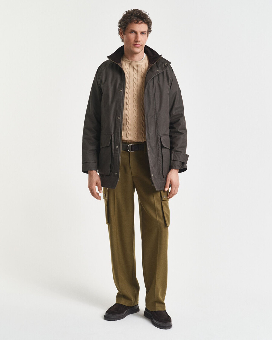 cotton cable knit crew neck sweater - khaki melange