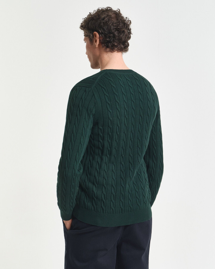 cotton cable knit crew neck sweater - tartan green