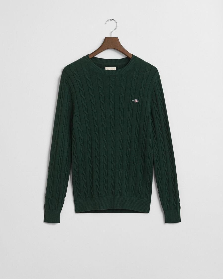 cotton cable knit crew neck sweater - tartan green