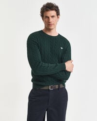 cotton cable knit crew neck sweater - tartan green