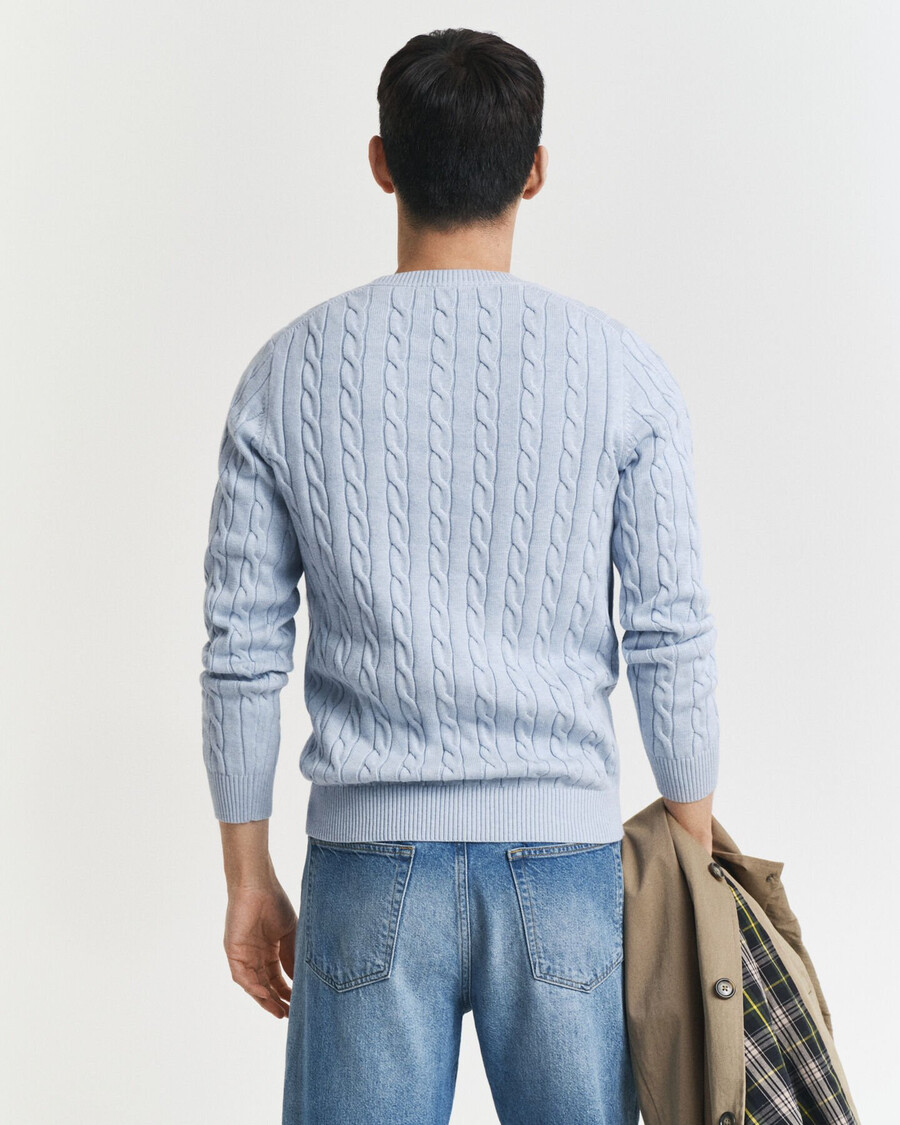 cotton cable knit crew neck sweater - ice blue melange