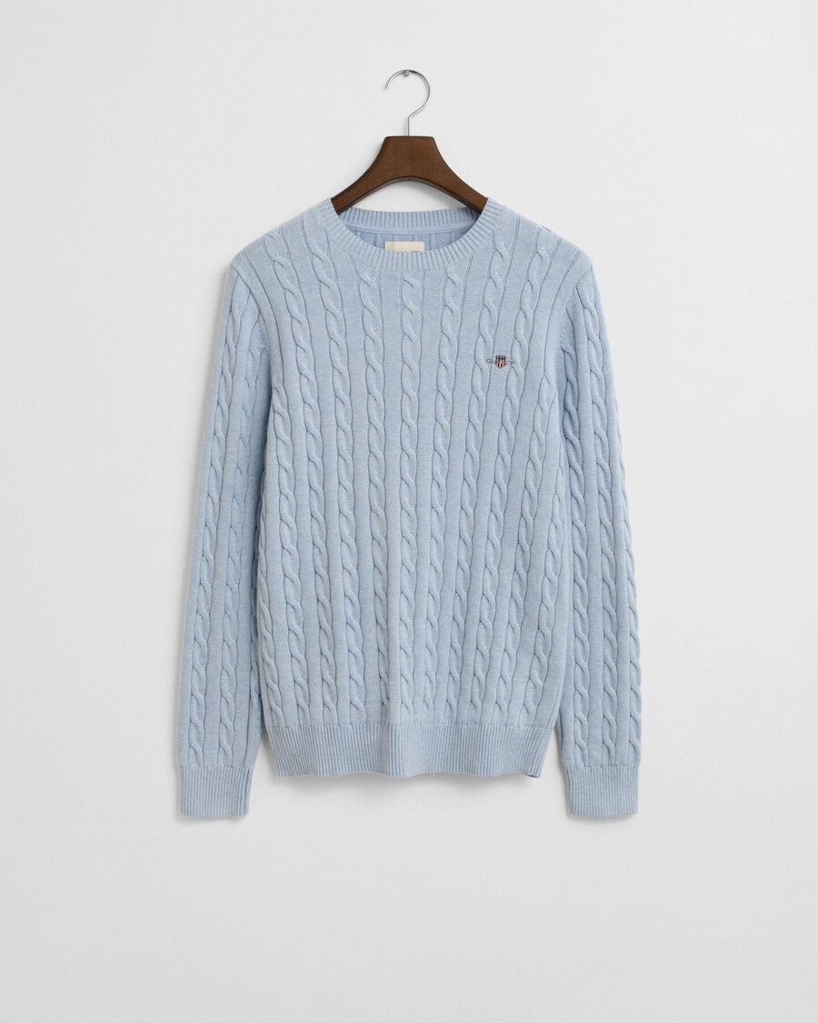 cotton cable knit crew neck sweater - ice blue melange