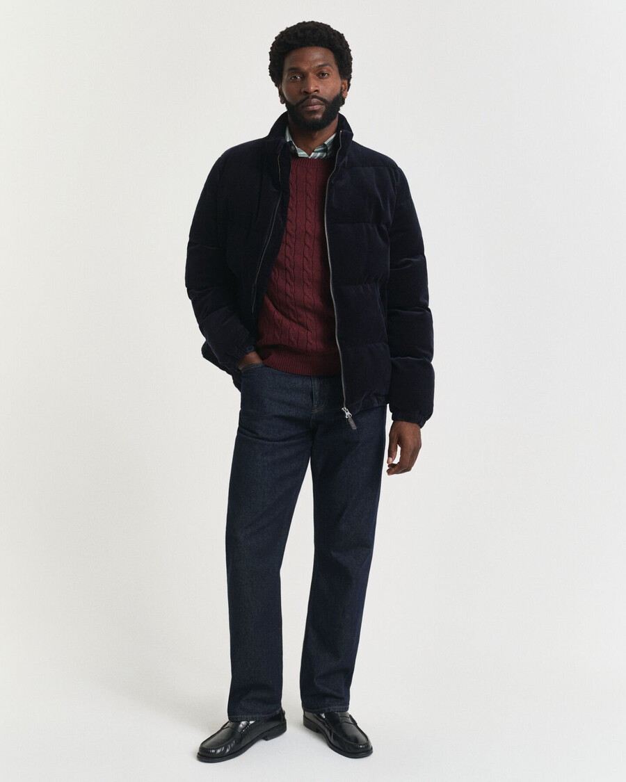 cotton cable knit crew neck sweater - bordeaux melange
