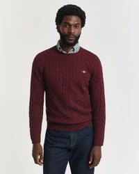 cotton cable knit crew neck sweater - bordeaux melange