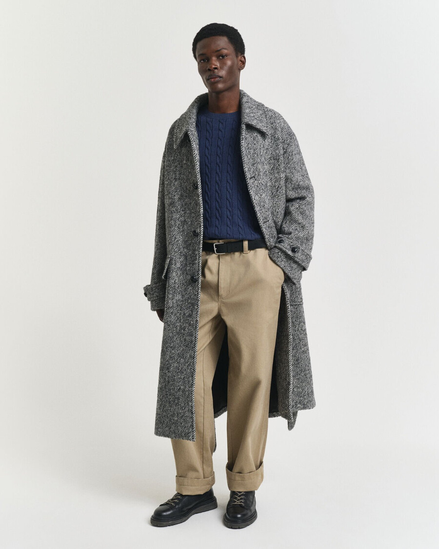 cotton cable knit crew neck sweater - dk jeansblue melange