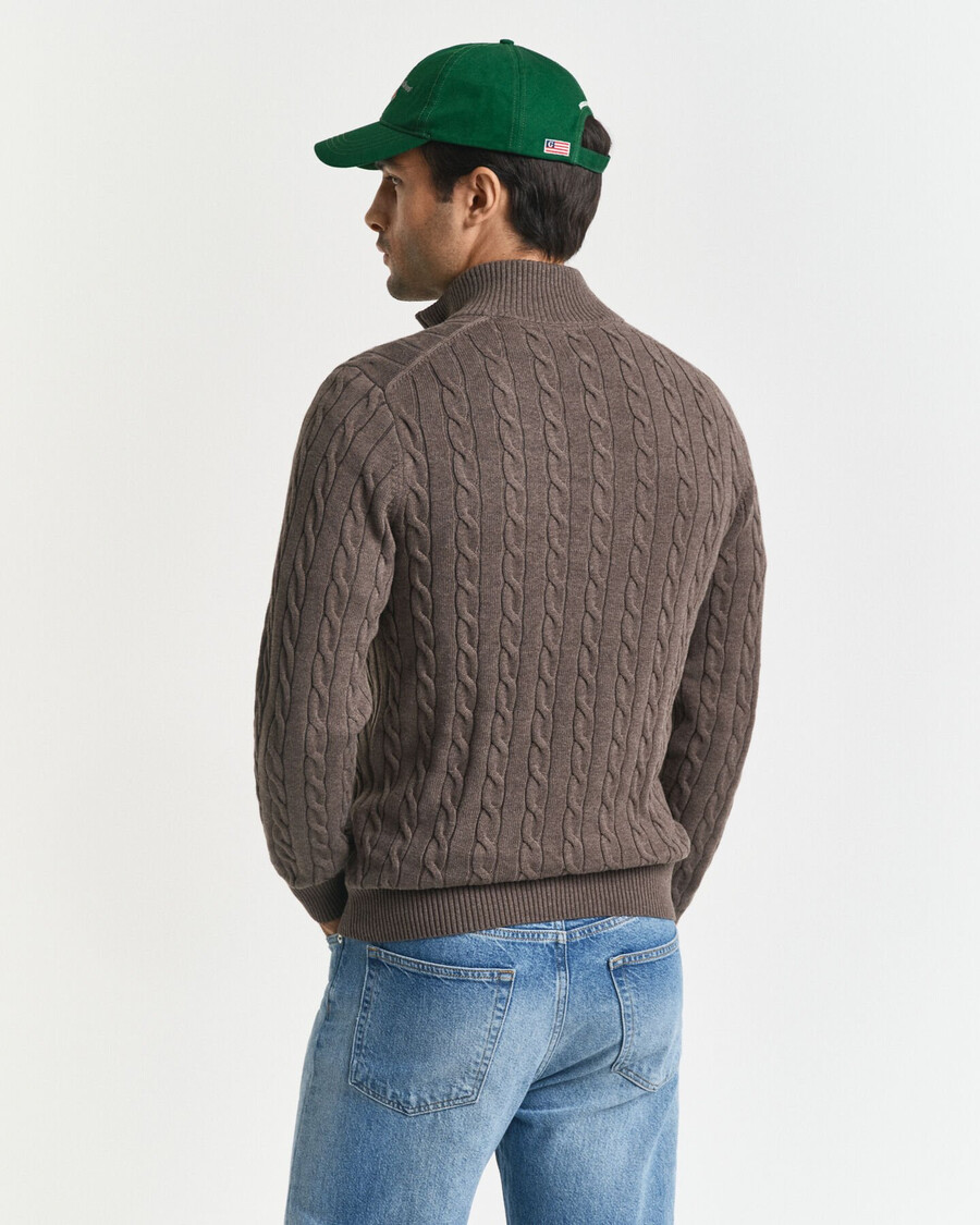 cotton cable knit halfzip sweater - seawood melange
