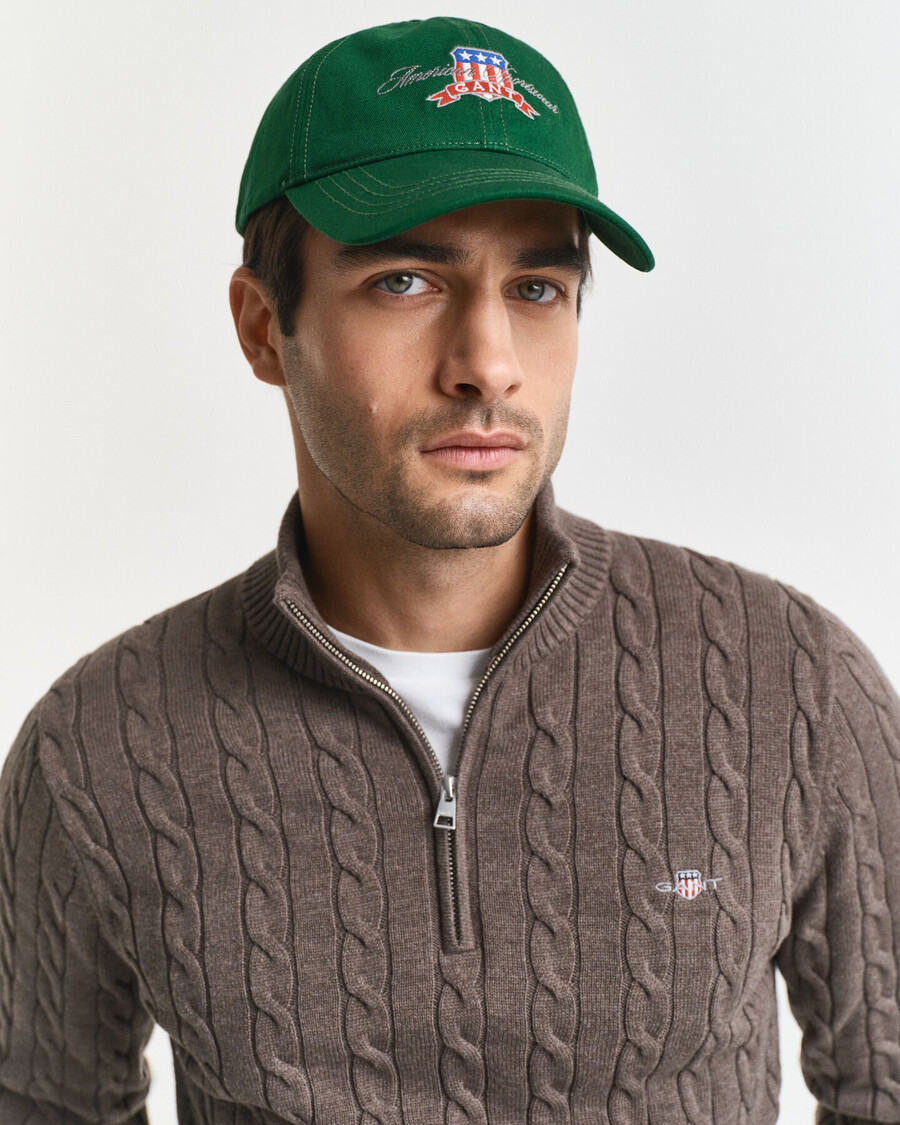 cotton cable knit halfzip sweater - seawood melange