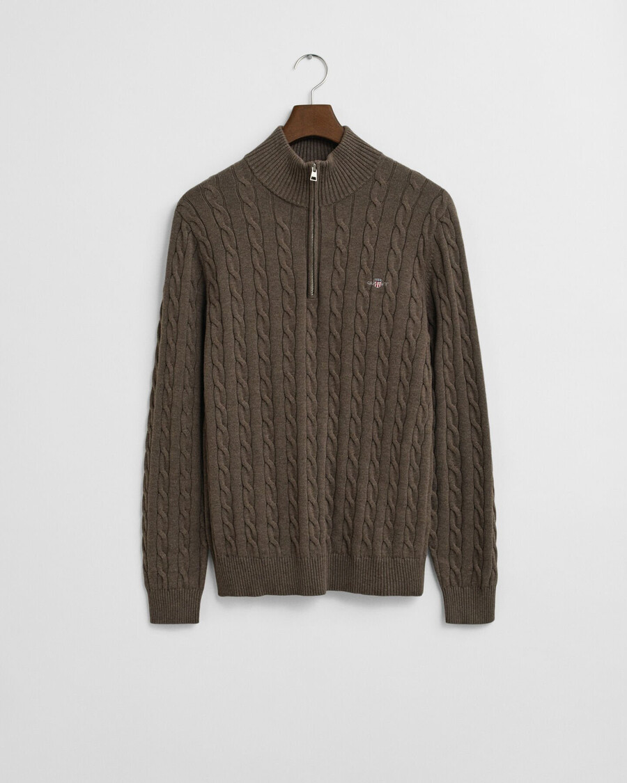 cotton cable knit halfzip sweater - seawood melange