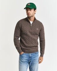 cotton cable knit halfzip sweater - seawood melange