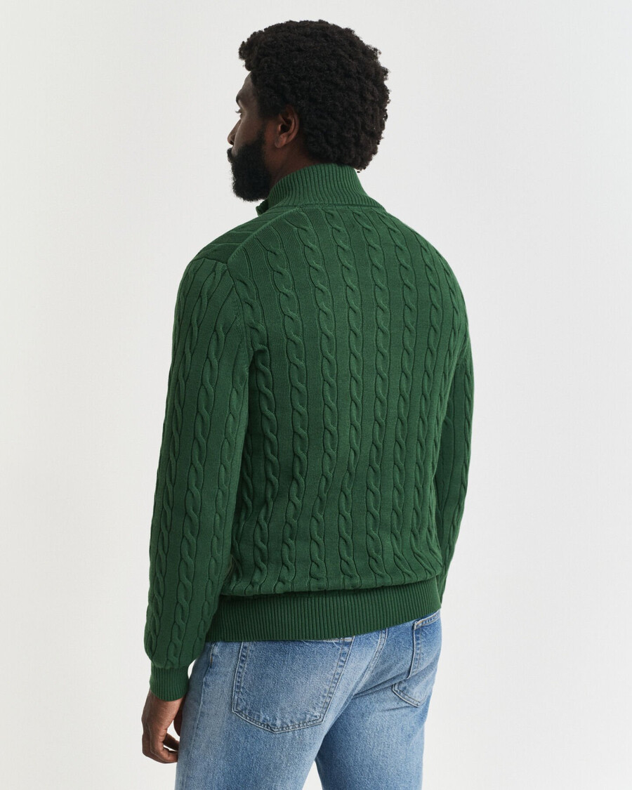 cotton cable knit halfzip sweater - forest green