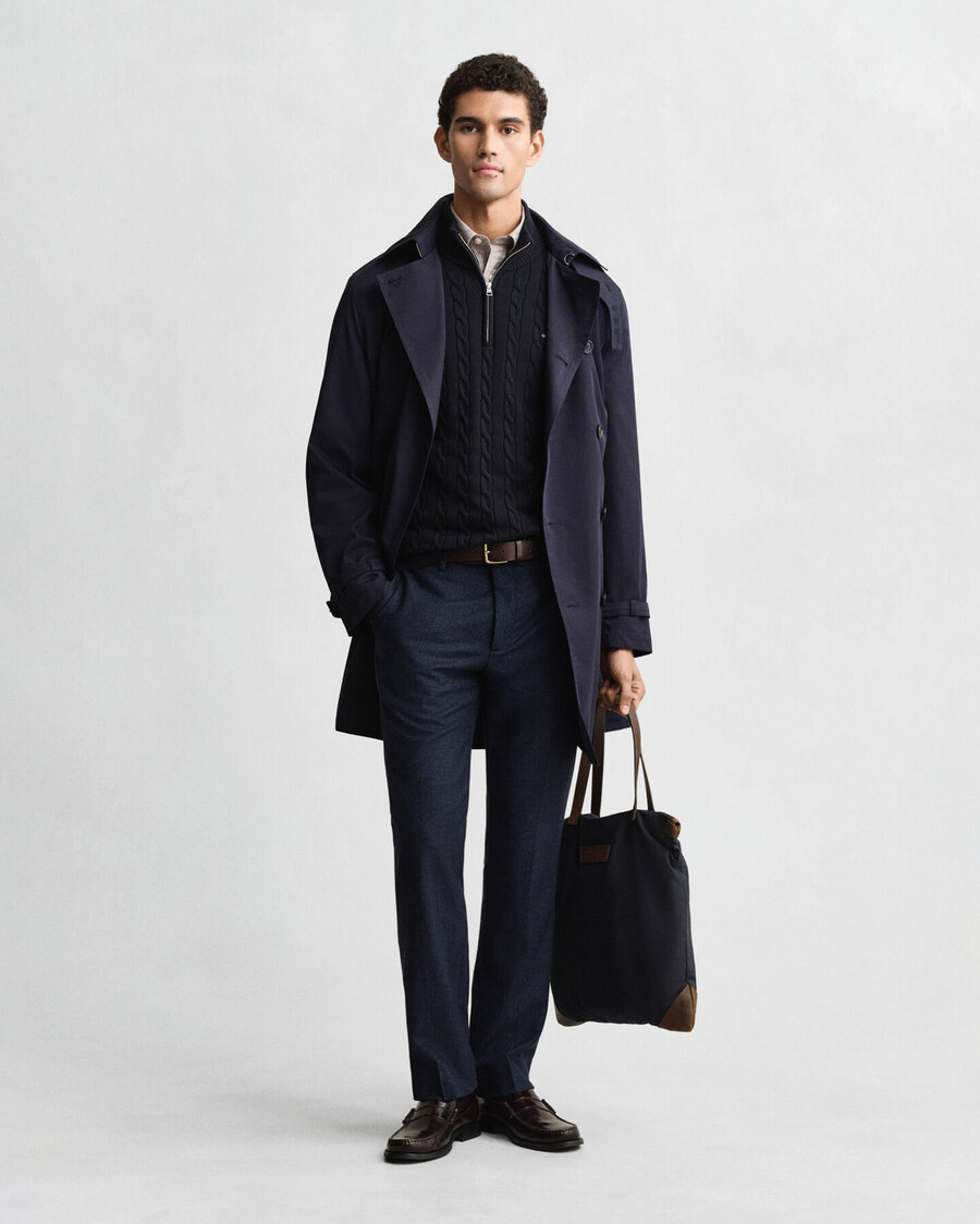 cotton cable knit halfzip sweater - evening blue