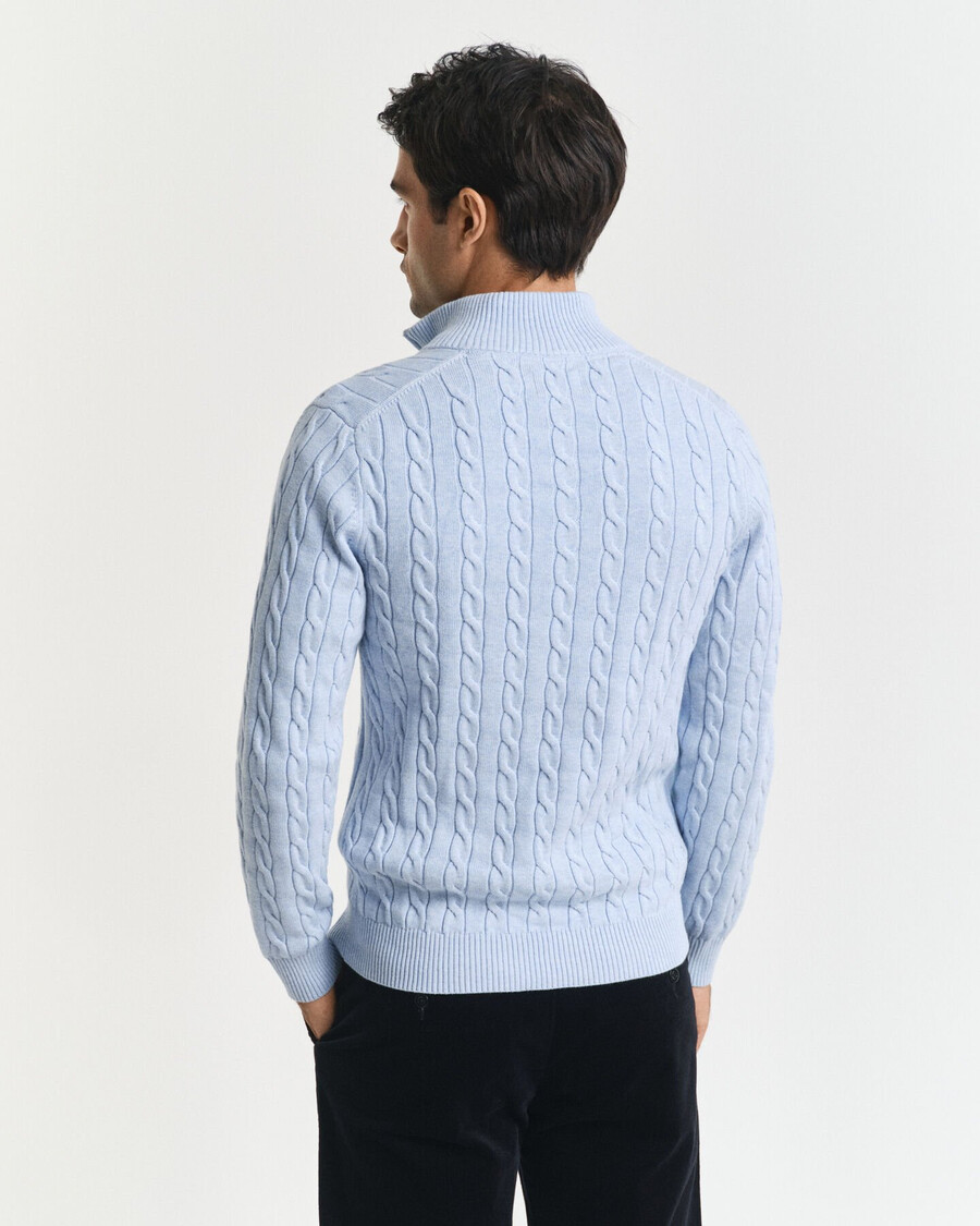 cotton cable knit halfzip sweater - ice blue melange