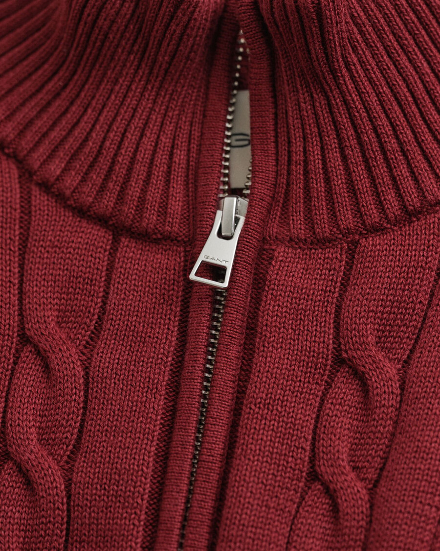 cotton cable knit halfzip sweater - plumped red
