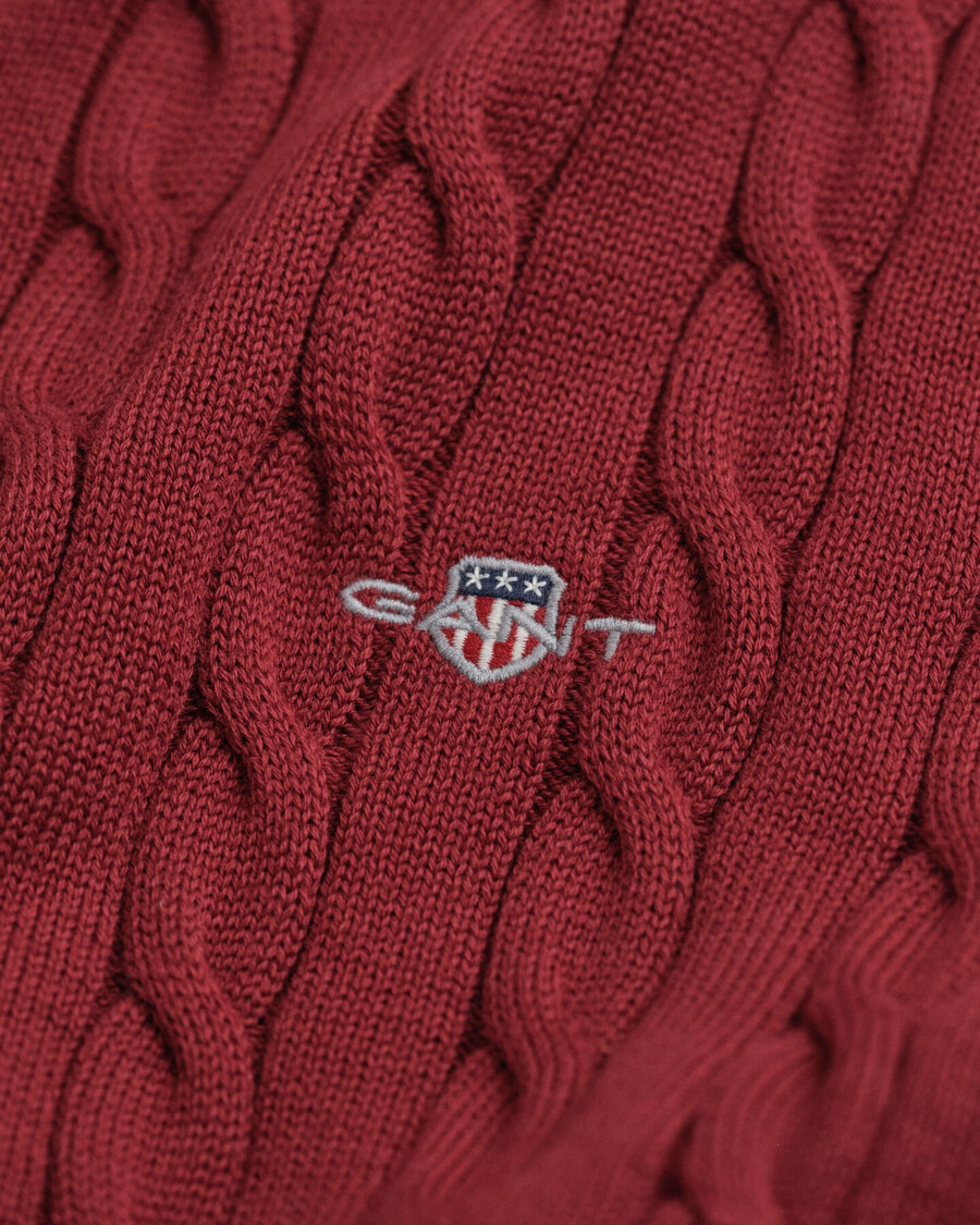 cotton cable knit halfzip sweater - plumped red