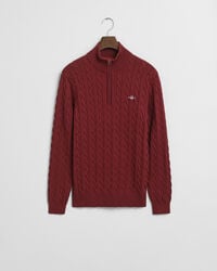 cotton cable knit halfzip sweater - plumped red