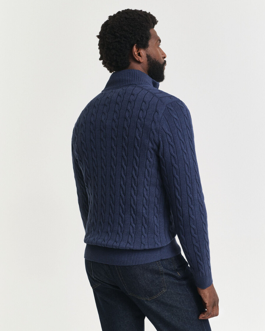 cotton cable knit halfzip sweater - dk jeansblue melange