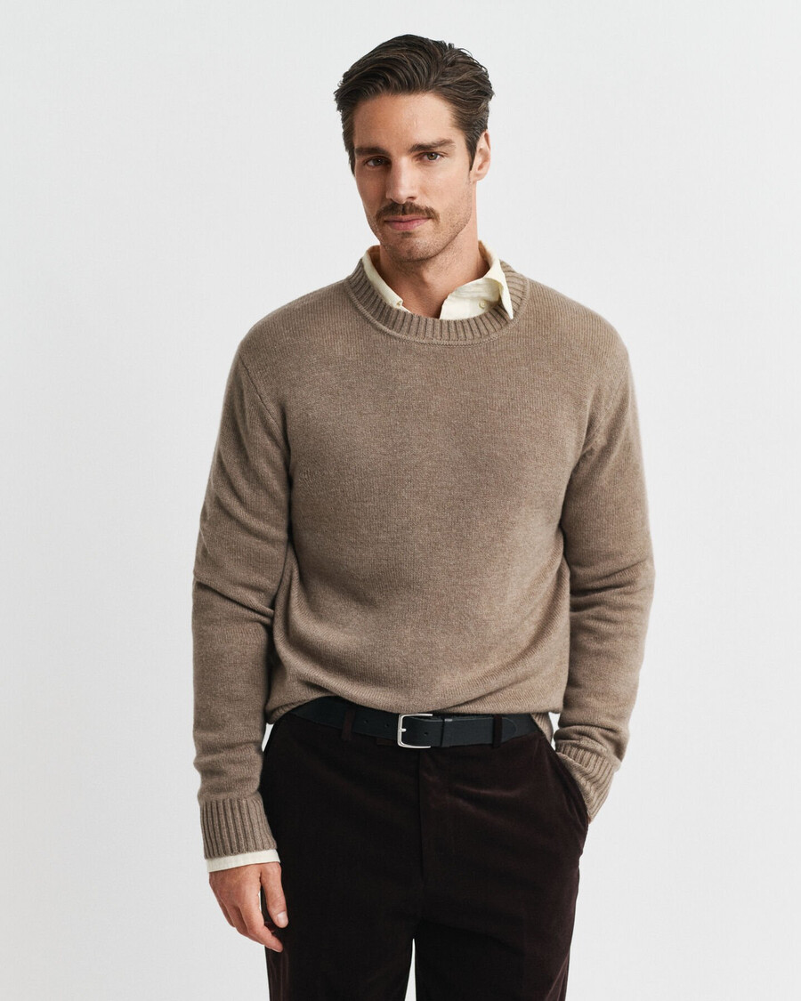 cashmere blend crew neck sweater - dk sand melange
