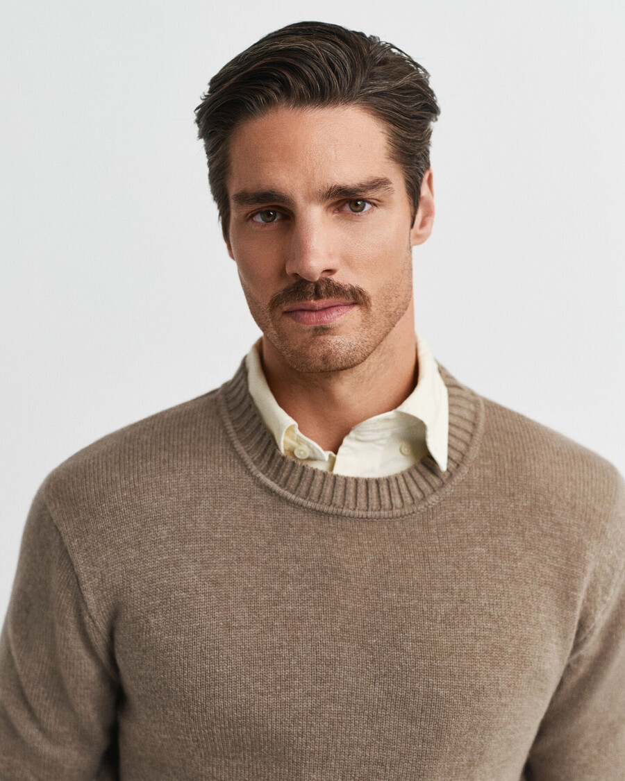 cashmere blend crew neck sweater - dk sand melange