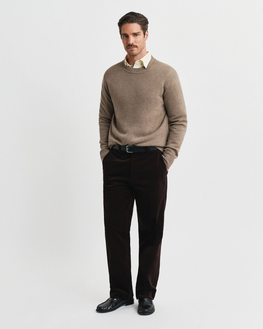 cashmere blend crew neck sweater - dk sand melange