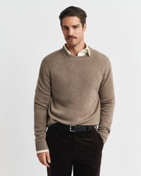 cashmere blend crew neck sweater - dk sand melange