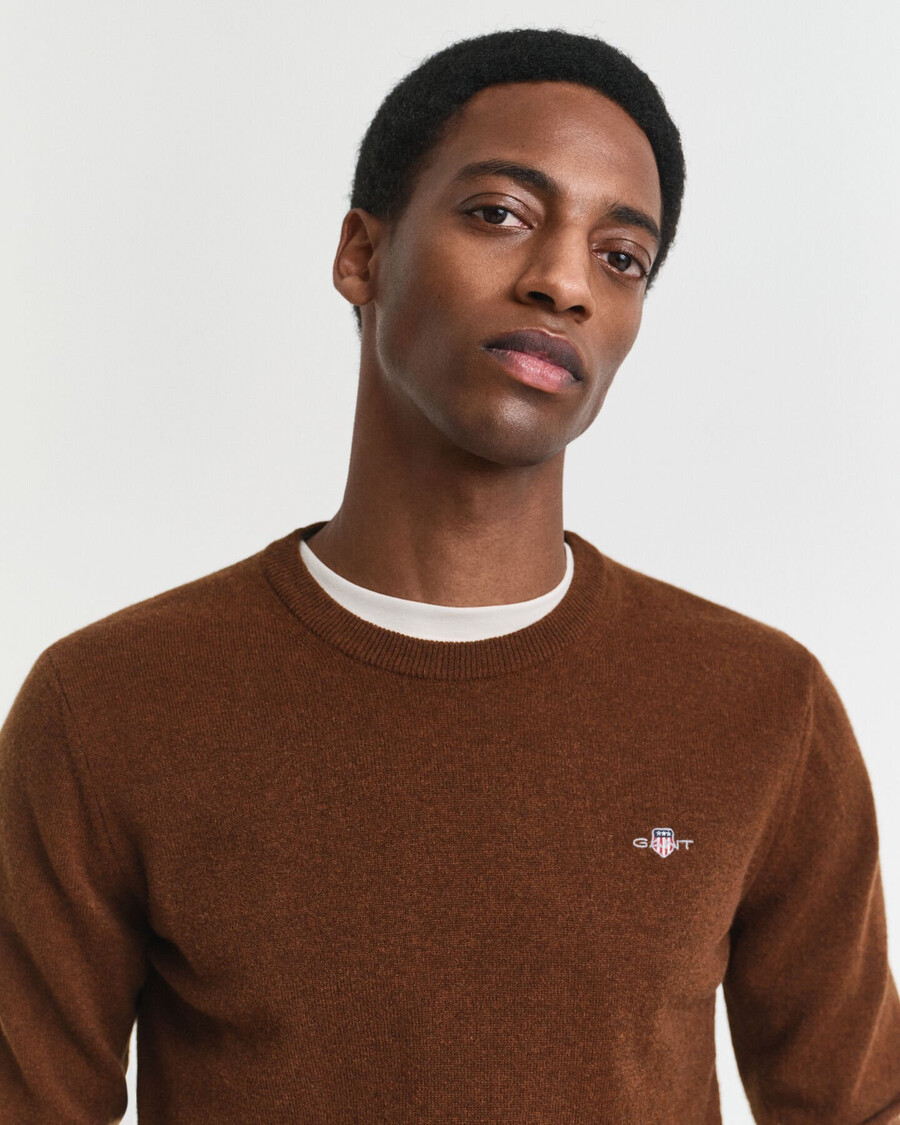superfine lambswool crew neck sweater - mahogany brown