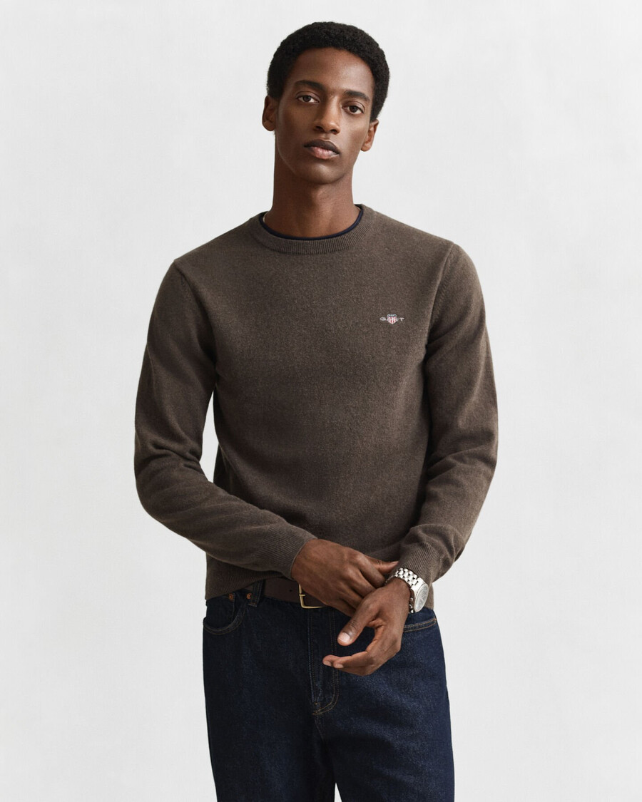 superfine lambswool crew neck sweater - seawood melange