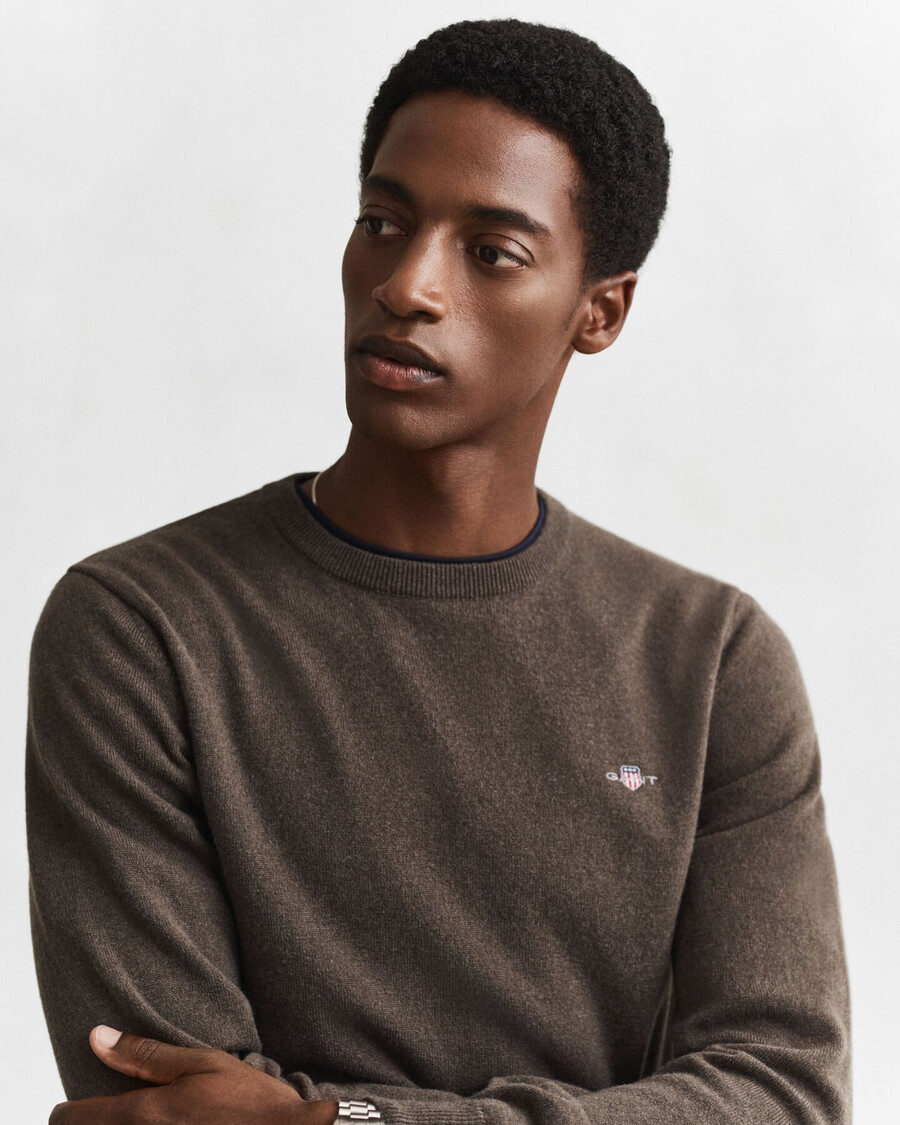 superfine lambswool crew neck sweater - seawood melange