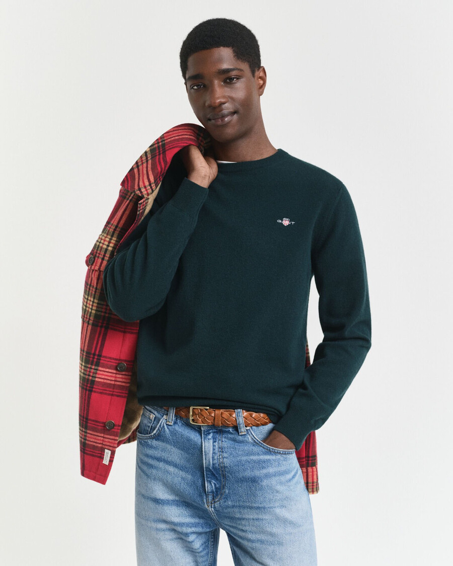 superfine lambswool crew neck sweater - tartan green