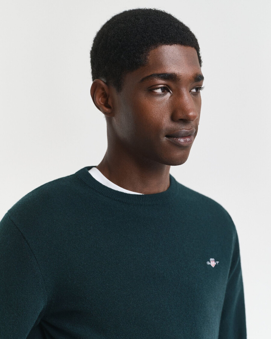 superfine lambswool crew neck sweater - tartan green