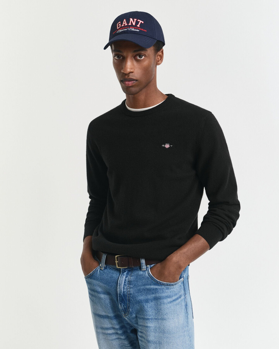 superfine lambswool crew neck sweater - black