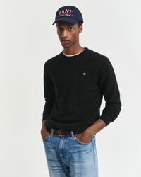 superfine lambswool crew neck sweater - black