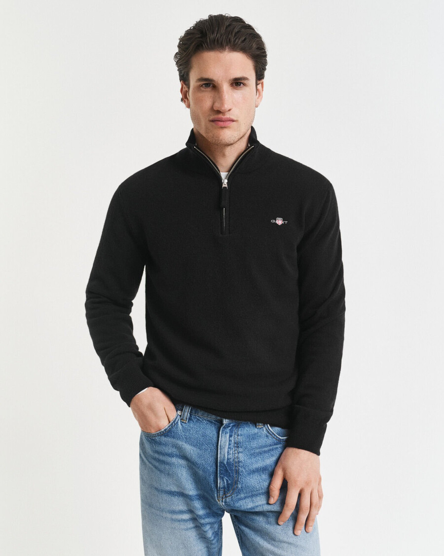 superfine lambswool halfzip sweater - black