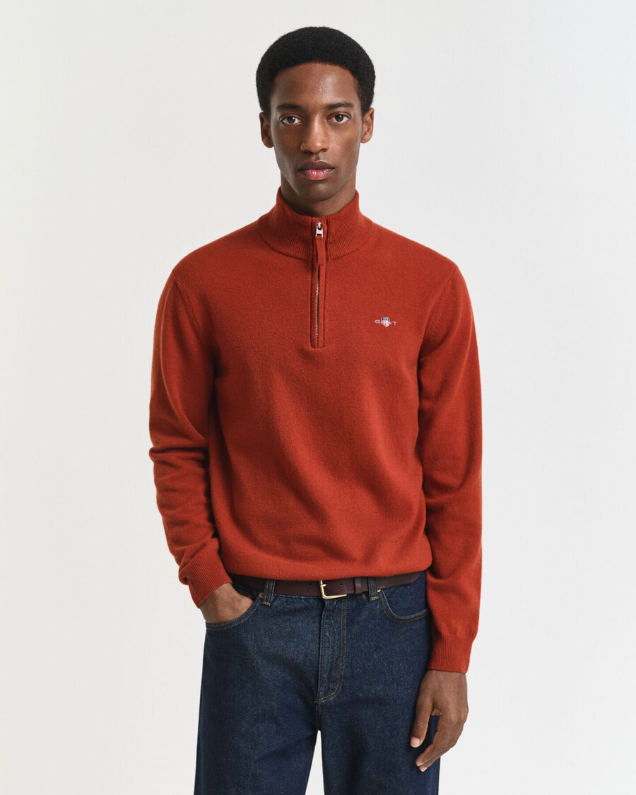 superfine lambswool halfzip sweater - modern rust