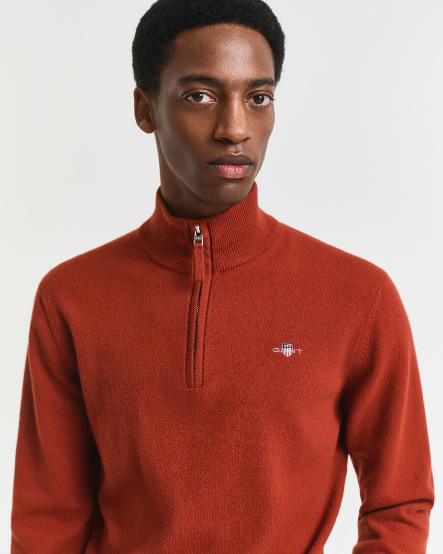 superfine lambswool halfzip sweater - modern rust